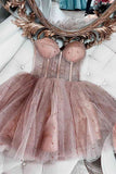Cute Sparkly Beaded Strapless Dusty Homecoming Dress Birthday Outfit HZ1024