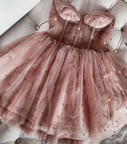 Cute Sparkly Beaded Strapless Dusty Homecoming Dress Birthday Outfit HZ1024