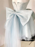 Baby Blue Balletcore Lace Bustier Dress Basque Waist Homecoming Dress Birthday Outfit HZ1024