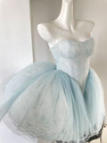 Baby Blue Balletcore Lace Bustier Dress Basque Waist Homecoming Dress Birthday Outfit HZ1024