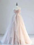 Vintage A Line Off The Shoulder Blush Puffy Ruffles Prom Dresses HZ1024