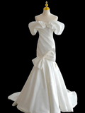Vintage Mermaid Off The Shoulder Neckline White Long Wedding Dresses HZ1024