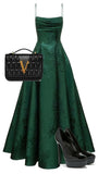 Modest A line Straps Sleeveless Floral Lace Green Prom Dress HZ1024