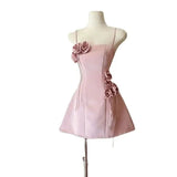 Simple A line Spaghetti Straps Satin Short Homecoming Dress Pink Birthday Dress HZ1024