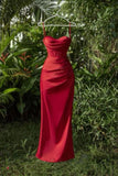 Sexy Mermaid Straps Satin Red Long Prom Dress HZ1024