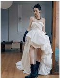 Vintage Ball Gown White Satin Wedding Dresses HZ1024