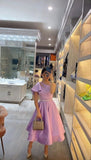 Sexy Ball Gown One Shoulder Pink Satin Sleeveless Prom Dress HZ1024