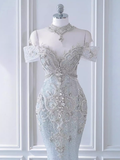 Fairytale Mermaid Off The Shoulder Long Sequin Beads Wedding Dresses HZ1024