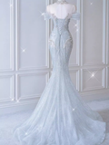Fairytale Mermaid Off The Shoulder Long Sequin Beads Wedding Dresses HZ1024
