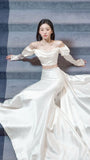 Fairytale Mermaid Long Sleeves White Off The Shoulder 2 Pieces Wedding Dress HZ1024
