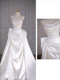 Fairytale Mermaid Strapless White Satin Long Wedding Dress HZ1024