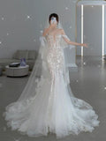 Fairytale Mermaid Sweetheart Lace White Long Wedding Dress HZ1024