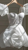 A line Short Puffy Sleeves Tiered Skirt White Homecoming Dress Party Dress HZ1024