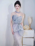 Sexy Mermaid High Neckline Sequin Long Evening Dress Beads Prom Dress HZ1024