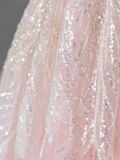 Fairytale A line Off The Shoulder Pink Sequin Beads Long Evening Dress Prom Dresses HZ1024