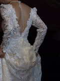 Chic A line V Neckline Lace White Wedding Dress With Long Sleeves HZ1024