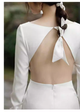 Simple Mermaid Scoop neckline Short Sleeves White Backless Wedding Dresses HZ1024