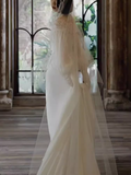 Chic A line Off The Shoulder Lace White Wedding Dress With Long Sleeves HZ1024