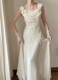 Chic A Line Chiffon Lace White Wedding Dresses HZ1024