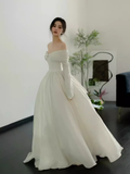 Simple Ball Gown Off The Shoulder Long Sleeves White Wedding Dresses HZ1024