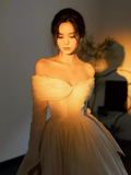 Simple Ball Gown Off The Shoulder Long Sleeves White Wedding Dresses HZ1024