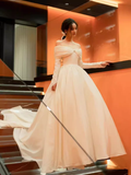 Simple Ball Gown Off The Shoulder Long Sleeves White Wedding Dresses HZ1024