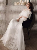 Princess A Line Off The Shoulder Tulle White Long Wedding Dresses HZ1024