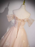 Pretty Ball Gown Off The Shoulder Tulle Lace Long Prom Dresses HZ1024