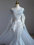 Chic Mermaid Off The Shoulder Short Sleeves Lace Wedding Dress HZ1024