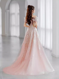 Fairytale A line Off The Shoulder Pink Sequin Long Evening Dress Prom Dresses HZ1024