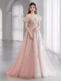 Fairytale A line Off The Shoulder Pink Sequin Long Evening Dress Prom Dresses HZ1024