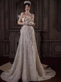 Vintage Mermaid Strapless Flowers Lace Wedding Dress HZ1024