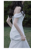 Sexy Mermaid Off The Shoulder White Long Wedding Dresses With Ribbon HZ1024