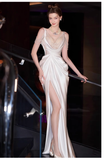 Sexy Mermaid Straps White Pearls Slit Long Wedding Dresses HZ1024