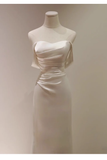 Sexy Sheath Off The Shoulder Short Sleeves Satin Long Wedding Dresses HZ1024