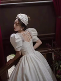 Vintage Ball Gown Square Neckline White Lace Wedding Dress HZ1024