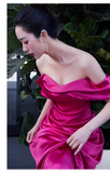 Sexy Mermaid Off The Shoulder Hot Pink Long Prom Dresses Satin Birthday Outfits HZ1024