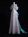 Pretty A line Off The Shoulder Pink Long Prom Dresses Sequin Birthday Outfits HZ1024