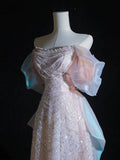 Pretty A line Off The Shoulder Pink Long Prom Dresses Sequin Birthday Outfits HZ1024