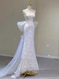 Timeless Mermaid Sweetheart Lace Long Wedding Dresses With Bowknot HZ1024