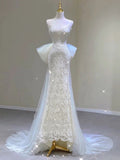 Timeless Mermaid Sweetheart Lace Long Wedding Dresses With Bowknot HZ1024
