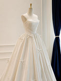 Classy Ball Gown Sweetheart Satin Long Wedding Dresses With Bowknots HZ1024