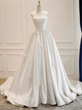 Classy Ball Gown Sweetheart Satin Long Wedding Dresses With Bowknots HZ1024