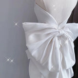 Timeless Mermaid Strapless Long Satin White Wedding Dresses With Bow HZ1024