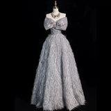 Elegant Ball Gown Strapless Gray Sequin Long Prom Dress HZ1024