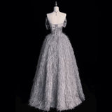 Elegant Ball Gown Strapless Gray Sequin Long Prom Dress HZ1024