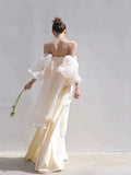 Timeless Mermaid Off The Shoulder Long Tulle White Wedding Dresses With Ruffles HZ1024