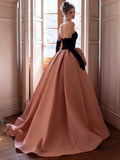 Modest Ball Gown Strapless Pink Prom Dress With Bow Long Evening Dresses HZ1024