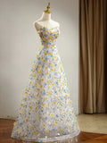 Modest A Line Sweetheart Flowers Sequin Prom Dress Long Evening Dresses HZ1024