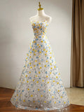 Modest A Line Sweetheart Flowers Sequin Prom Dress Long Evening Dresses HZ1024